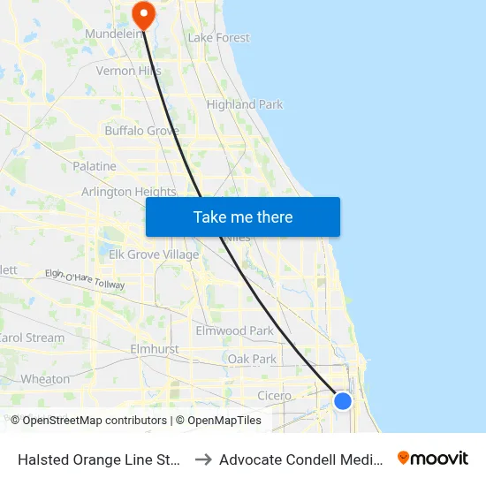 Halsted Orange Line Station (Sw) to Advocate Condell Medical Center map