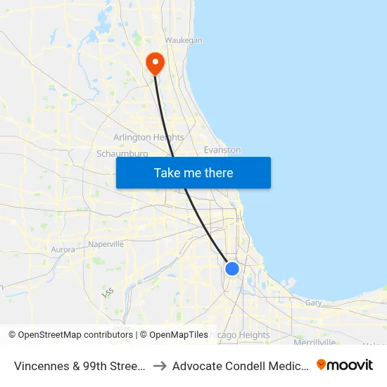 Vincennes & 99th Street (South) to Advocate Condell Medical Center map