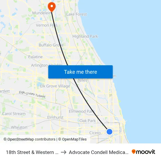 18th Street & Western (West) to Advocate Condell Medical Center map