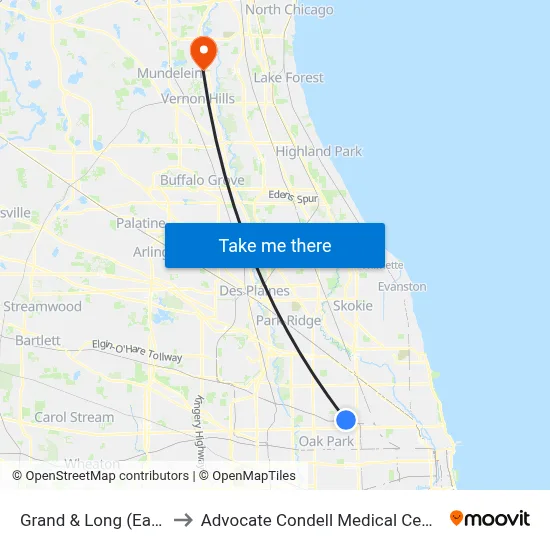 Grand & Long (East) to Advocate Condell Medical Center map