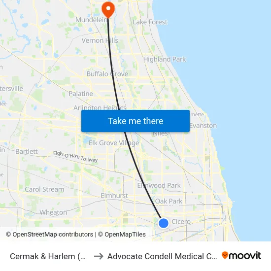 Cermak & Harlem (East) to Advocate Condell Medical Center map