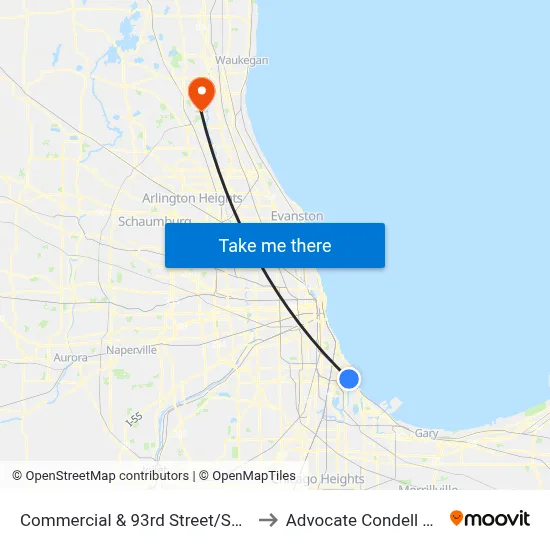 Commercial & 93rd Street/South Chicago (North) to Advocate Condell Medical Center map