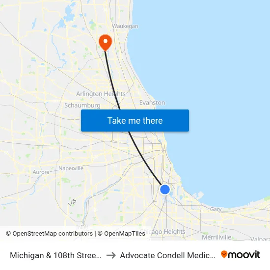 Michigan & 108th Street (North) to Advocate Condell Medical Center map