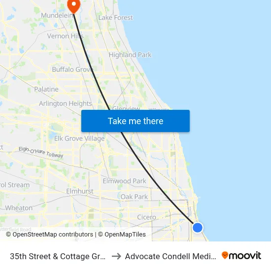 35th Street & Cottage Grove (West) to Advocate Condell Medical Center map