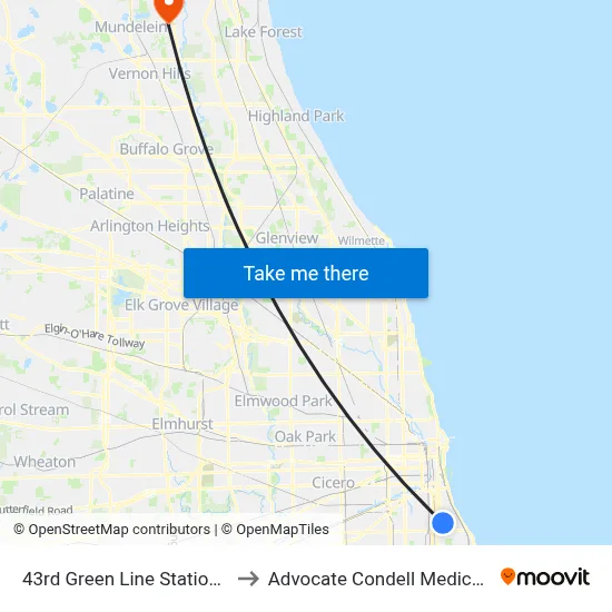 43rd Green Line Station (West) to Advocate Condell Medical Center map