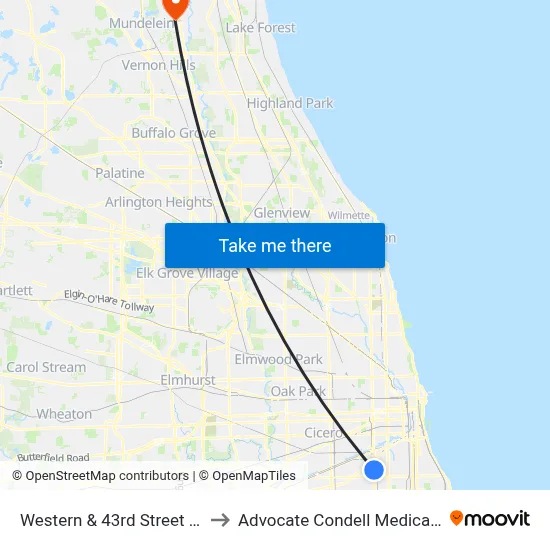 Western & 43rd Street (South) to Advocate Condell Medical Center map