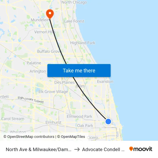 North Ave & Milwaukee/Damen (Blue Line) (East) to Advocate Condell Medical Center map