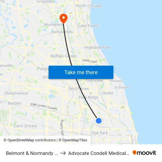 Belmont & Normandy (East) to Advocate Condell Medical Center map