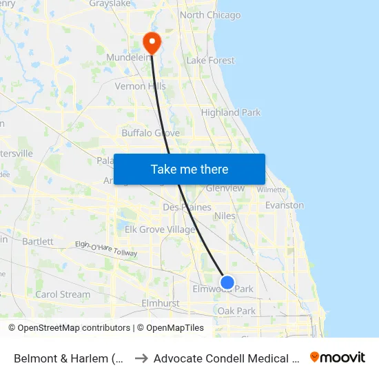 Belmont & Harlem (West) to Advocate Condell Medical Center map