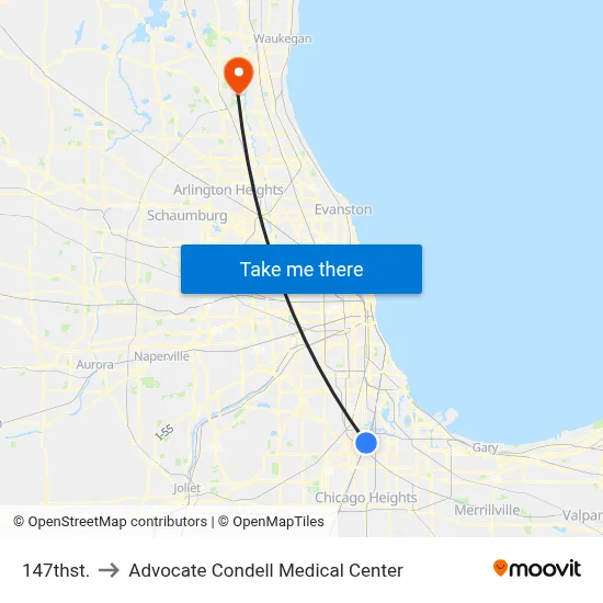 147thst. to Advocate Condell Medical Center map