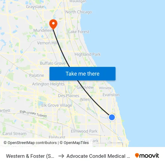 Western & Foster (South) to Advocate Condell Medical Center map