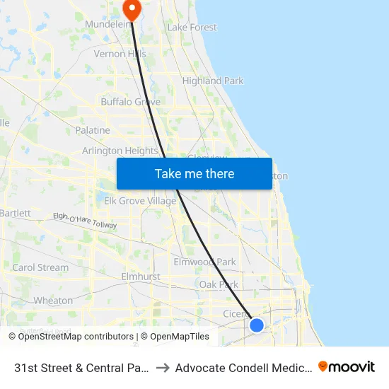 31st Street & Central Park (West) to Advocate Condell Medical Center map