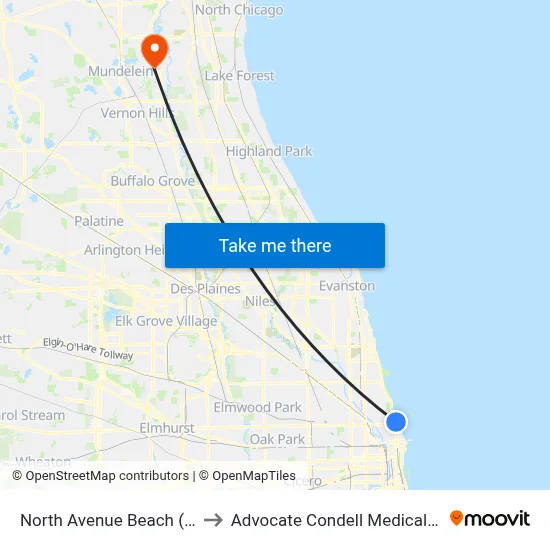 North Avenue Beach (West) to Advocate Condell Medical Center map