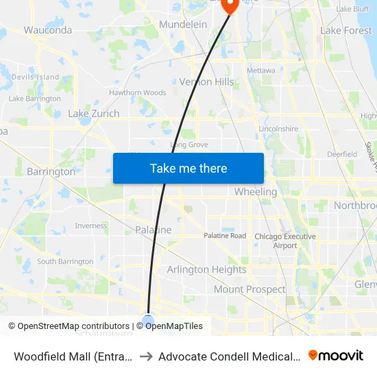 Woodfield Mall (Entrance 1) to Advocate Condell Medical Center map