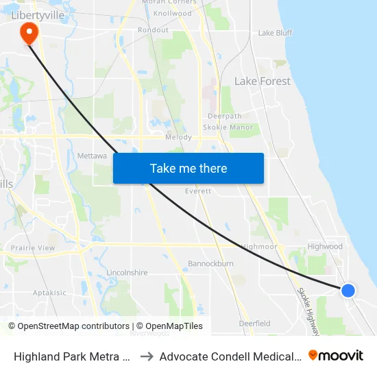Highland Park Metra Station to Advocate Condell Medical Center map