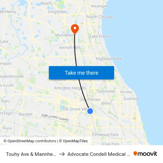 Touhy Ave & Mannheim Rd to Advocate Condell Medical Center map