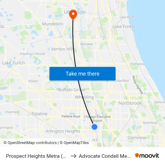 Prospect Heights Metra (55 S Wolf Rd) to Advocate Condell Medical Center map