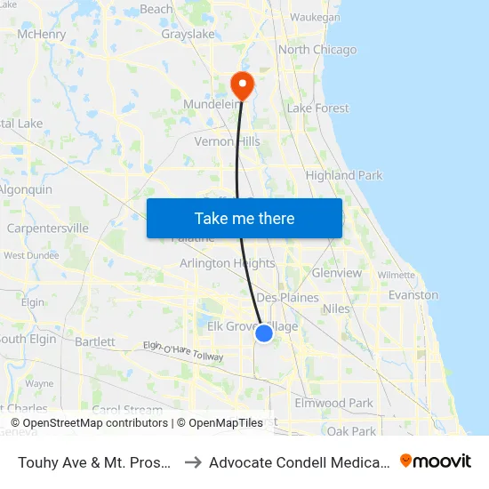 Touhy Ave & Mt. Prospect Rd to Advocate Condell Medical Center map