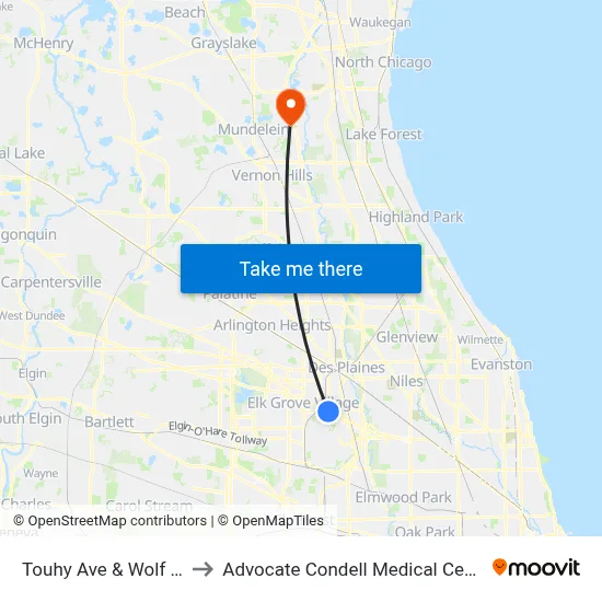 Touhy Ave & Wolf Rd to Advocate Condell Medical Center map