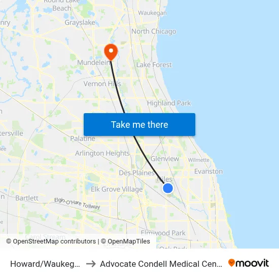 Howard/Waukegan to Advocate Condell Medical Center map