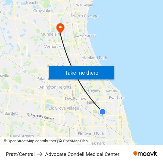 Pratt/Central to Advocate Condell Medical Center map