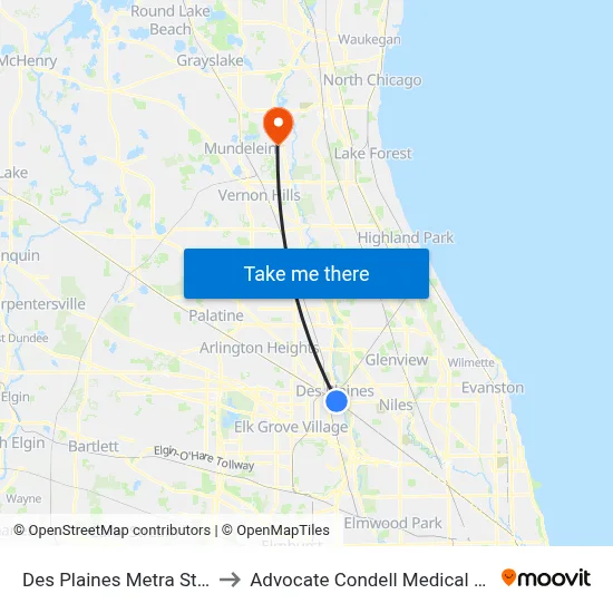 Des Plaines Metra Station to Advocate Condell Medical Center map