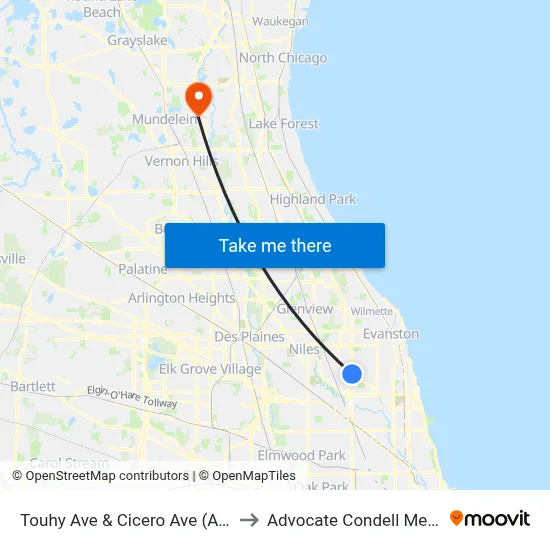 Touhy Ave & Cicero Ave (At Keating Ave) to Advocate Condell Medical Center map