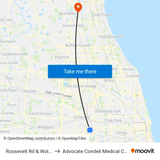 Roosevelt Rd & Wolf Rd to Advocate Condell Medical Center map