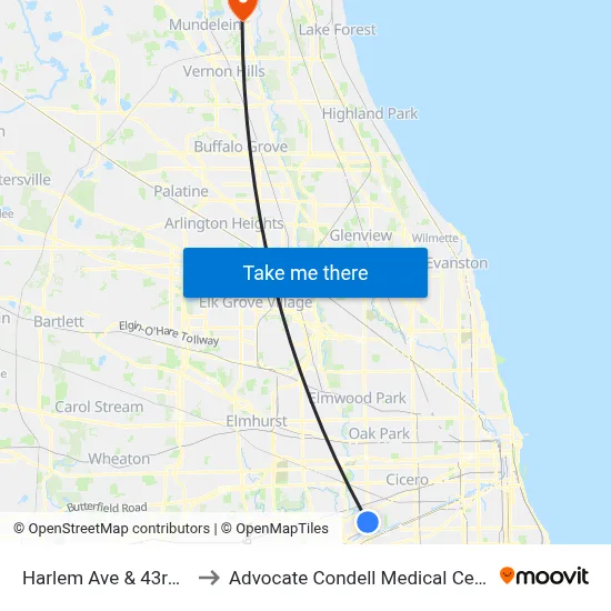 Harlem Ave & 43rd St to Advocate Condell Medical Center map
