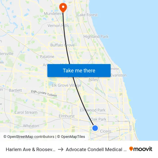 Harlem Ave & Roosevelt Rd to Advocate Condell Medical Center map