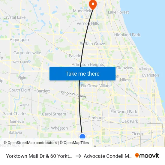 Yorktown Mall Dr & 60 Yorktown Shopping Ctr to Advocate Condell Medical Center map
