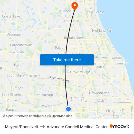 Meyers/Roosevelt to Advocate Condell Medical Center map