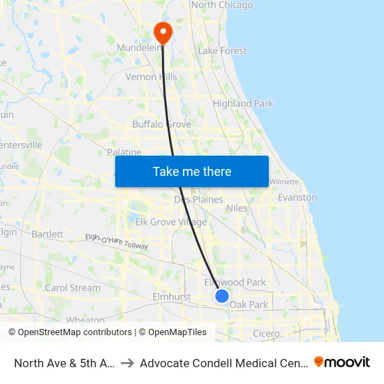 North Ave & 5th Ave to Advocate Condell Medical Center map