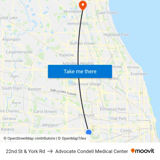22nd St & York Rd to Advocate Condell Medical Center map