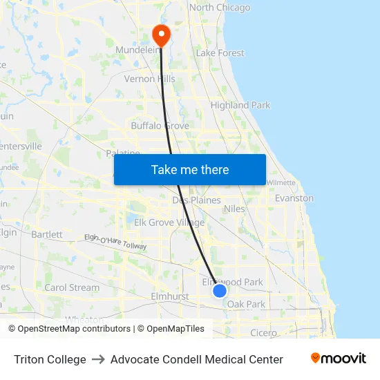 Triton College to Advocate Condell Medical Center map