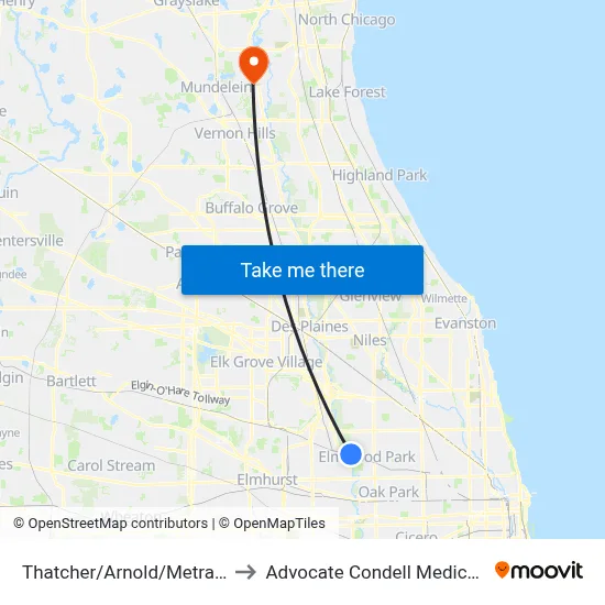 Thatcher/Arnold/Metra Station to Advocate Condell Medical Center map