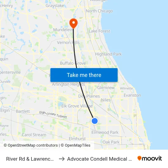 River Rd & Lawrence Ave to Advocate Condell Medical Center map