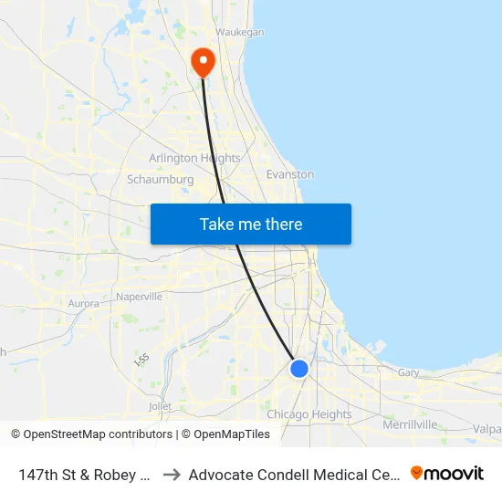 147th St & Robey Ave to Advocate Condell Medical Center map