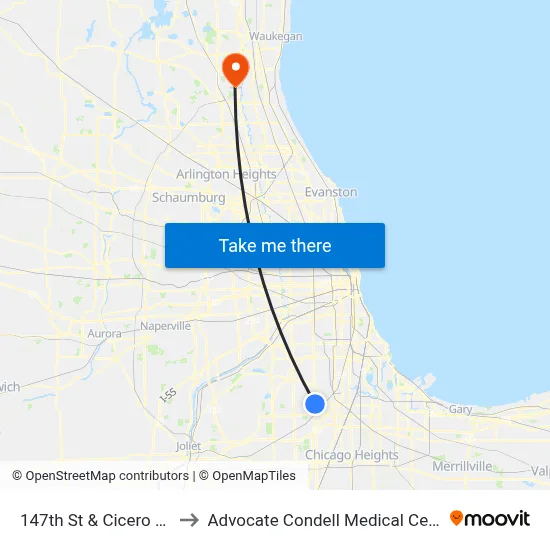 147th St & Cicero Ave to Advocate Condell Medical Center map