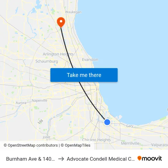 Burnham Ave & 140th St to Advocate Condell Medical Center map