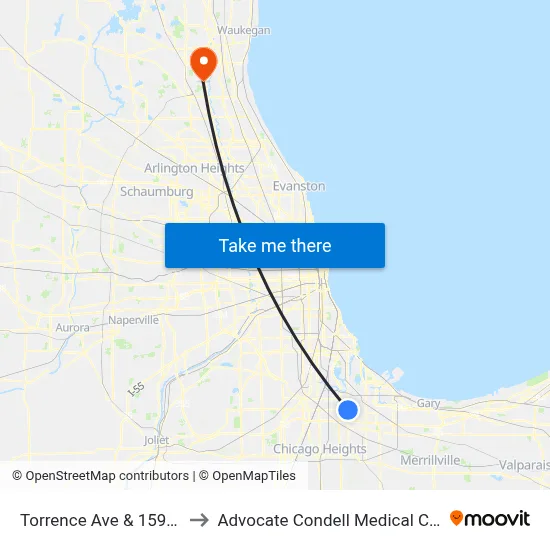 Torrence Ave & 159th St to Advocate Condell Medical Center map
