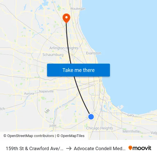159th St & Crawford Ave/Pulaski Ave to Advocate Condell Medical Center map