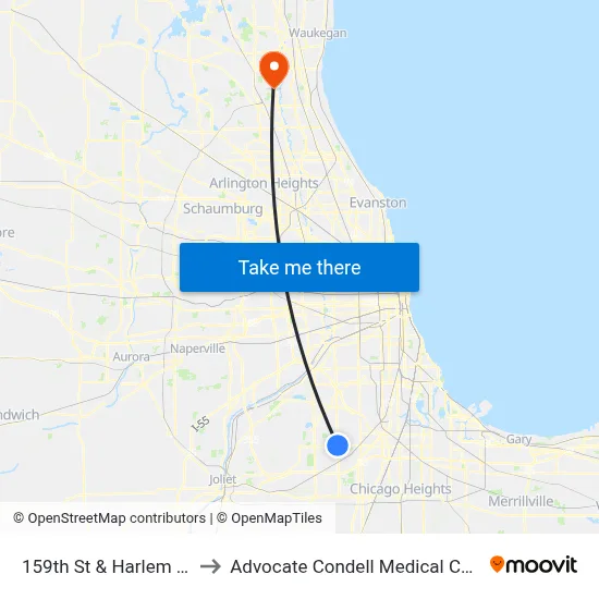 159th St & Harlem Ave to Advocate Condell Medical Center map