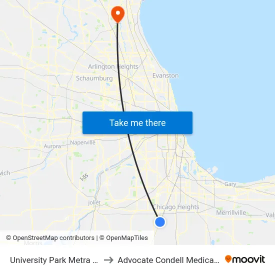 University Park Metra Station to Advocate Condell Medical Center map