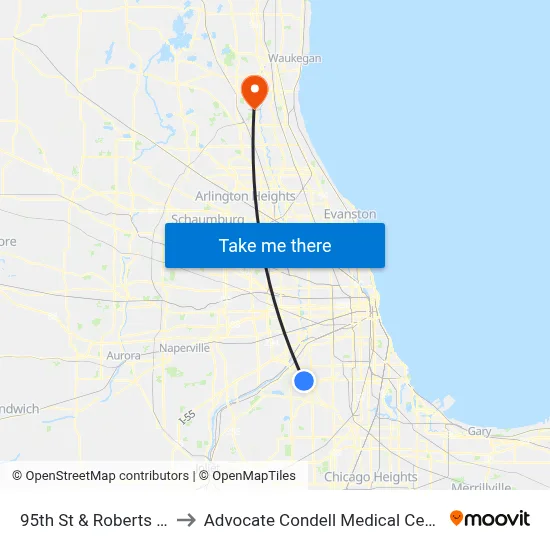 95th St & Roberts Rd to Advocate Condell Medical Center map
