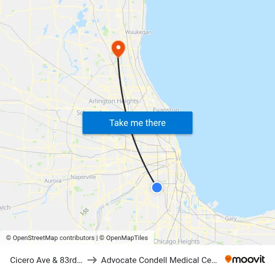 Cicero Ave & 83rd St to Advocate Condell Medical Center map