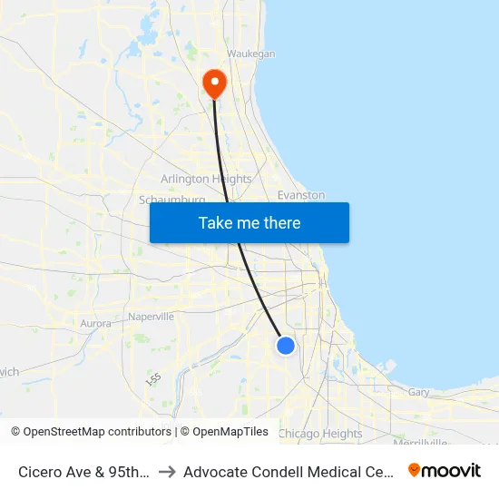Cicero Ave & 95th St to Advocate Condell Medical Center map