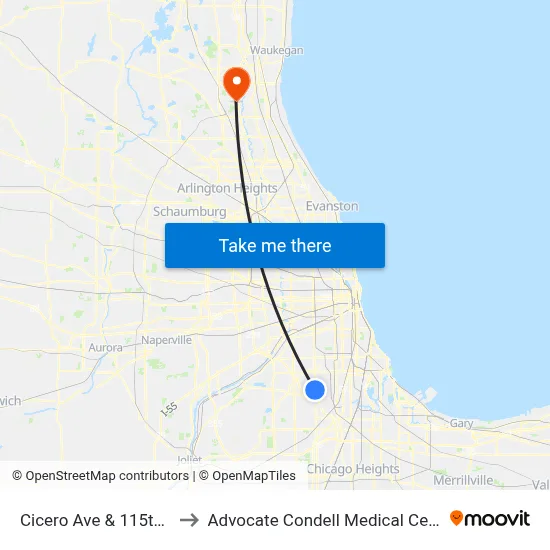 Cicero Ave & 115th St to Advocate Condell Medical Center map