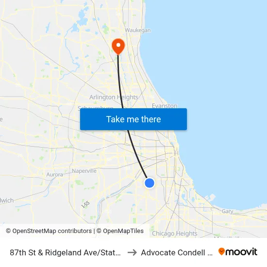 87th St & Ridgeland Ave/State Rd/Narragansett Ave to Advocate Condell Medical Center map