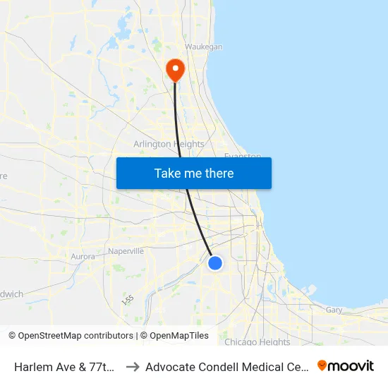 Harlem Ave & 77th St to Advocate Condell Medical Center map